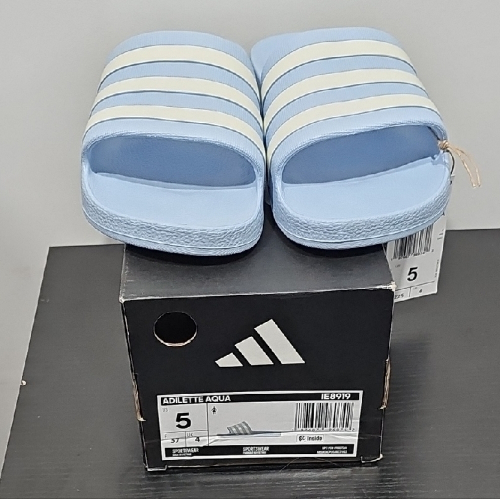 Adidas Kids Light Blue and White Sandals